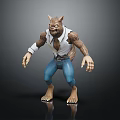 Half Man Half Wolf Character With Muscular Build Sharp Claws White Shirt And Blue Pants