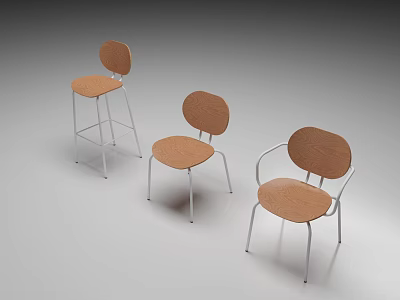 Modern Bar Stools With Round Wooden Seat Metal Frame And Stylish Backrest Design 3d model