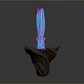 Glowing Cactus Shaped Plant With Purple Blue Luminous Effects On Wooden Base