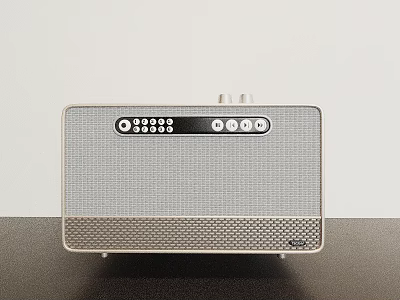 Silver Mesh Texture Audio Speaker With Control Panel Buttons And Display Screen 3d model