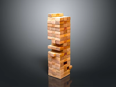 Intricate Tall Stacked Wooden Blocks Structure With Holes And Layered Design 3d model