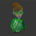Woman In Navy Blazer With Brown Bun Black Frame Glasses White Shirt And Blue Gemstone