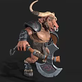 Fantasy Bull Warrior Character With Horns Armor Axe Shield And Muscular Build