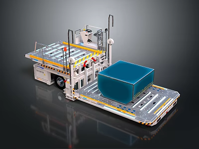 Mechanical Transport Platform With Blue Cargo Container And Metal Frame Structure 3d model