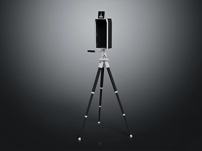 Black digital mobile phone mounted on adjustable tripod stand for photography use 3d model