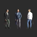 Men Standing From Different Angles With Various Outfits And Briefcases On Gray Background