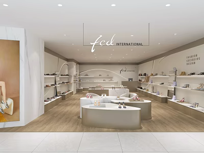 Modern International Fashion Clothing Store Interior With Display Shelves And Clothing Accessories 3d model