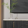 Elegant Black TV Stand With Gold Accents White Marble Top And Decorative Ornaments