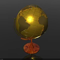 Golden Globe Decorative Ornament With Metal Stand And Red Base For Home Decor