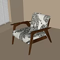 Modern Accent Chair With Black And White Patterned Fabric And Wooden Frame Design