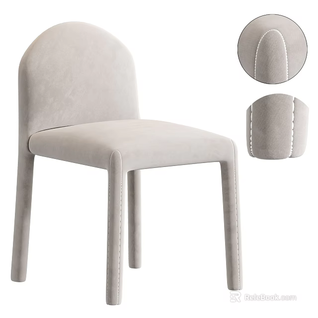 Light Gray Velvet Leisure Chair With Padded Seat Back And Stitched Design Details 3d model 