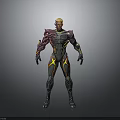 Sci Fi Character Design With Blonde Hair Red Yellow Accents Mechanical Arm And Black Bodysuit