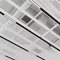 Modern White Grid Ceiling Design With Linear Lights And Black Strips 3d model