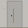 Modern Security Door With Golden Handle Electronic Lock House Number 1067 And Wall Light
