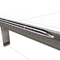 Modern High Speed Train Station Exterior With Elevated Bridge And Rail Tracks
