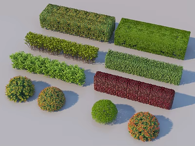 Different Shaped Garden Shrubs in Green Red Colors for Landscaping Design 3d model
