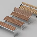 Modern Four Benches with Wooden Seats and Metal Frames in Light Dark Wood