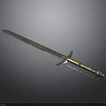 Blue And Yellow Decorative Sword With Intricate Patterns On Blade And Handle