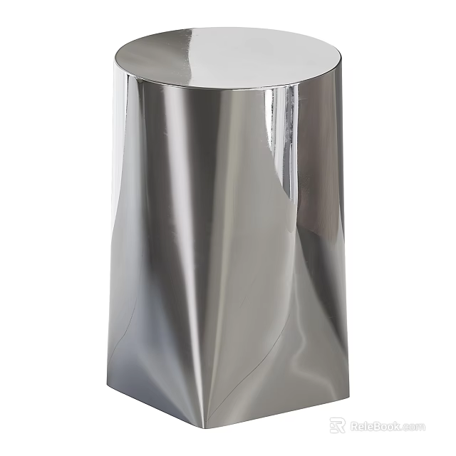 Modern Metal Stool With Smooth Reflective Surface And Folded Texture Design 3d model 