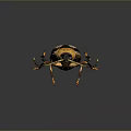 Vibrant Yellow Black White Beetle With Long Antennae And Legs On Dark Background