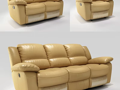 Stylish Beige Leather Sofa Set With Comfortable Armrests And Soft Cushioned Seats 3d model