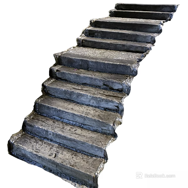 Ground With Natural Stone Steps And Weathered Textured Surface 3d model