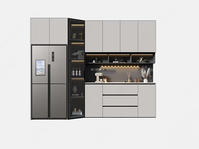 Modern Kitchen Wine Cabinet With Open Shelves And Glassware Storage 3d model