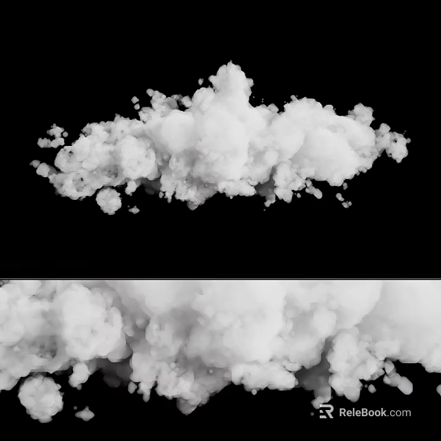 Fluffy White Smoke Cloud Formation On Black Background With Soft Texture 3d model 