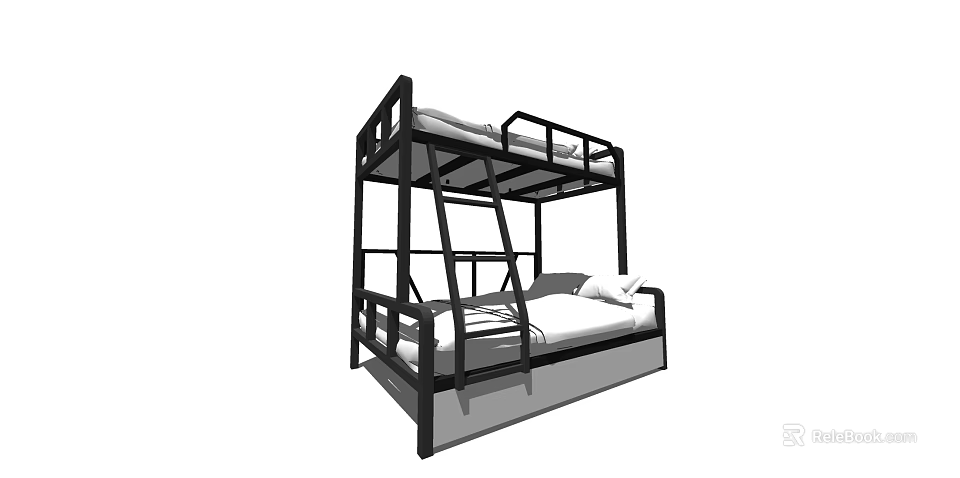 Bunk Bed With Metal Frame Ladder Guard Rails And Mattresses 3d model 