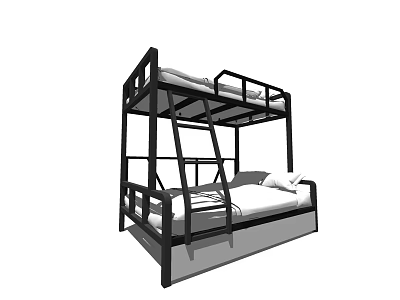 Bunk Bed With Metal Frame Ladder Guard Rails And Mattresses 3d model