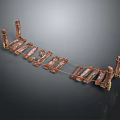 Wooden Bridge Structure With Planks Pillars And Rope Railings On Simple Background