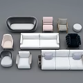 Modern Sofa Combination With Various Styles Different Colors Single Sofas Armchairs And Round Stools 3d model