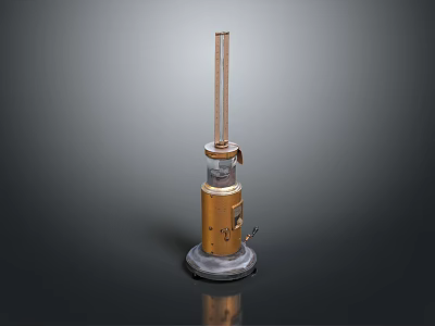 Vintage Golden Metal Oil Lamp With Slender Top And Round Base On Dark Background 3d model