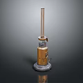 Vintage Golden Metal Oil Lamp With Slender Top And Round Base On Dark Background