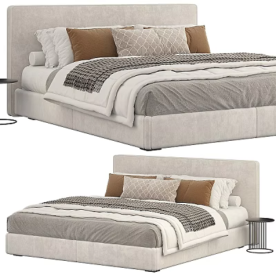Modern Upholstered Double Bed With Gray Bedspread And Decorative Pillows 3d model