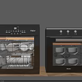 Black Kitchen Appliances Haier And Midea With Transparent Doors And Dishes Inside