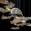 Artistic Modern Chandelier With Metallic Gold Silver Sculptural Flowing Design