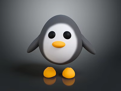 Cartoon Penguin with Gray Body White Belly Yellow Beak Yellow Feet Standing on Dark Background 3d model