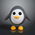 Cartoon Penguin with Gray Body White Belly Yellow Beak Yellow Feet Standing on Dark Background