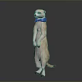 Meerkat Standing Upright Wearing Blue Bow Tie Light Brown And White Against Dark Background
