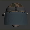 Camouflage Military Helmet With Metal Straps And Green Protective Face Shield