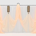 Elegant Pastel Pink And White Curtain Drapery With Black Rod And Decorative Hangings