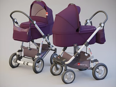 Purple Double Baby Strollers With Modern Design Smooth Wheels And Ergonomic Handle 3d model