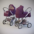 Purple Double Baby Strollers With Modern Design Smooth Wheels And Ergonomic Handle