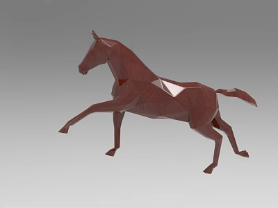 Low Poly Brown Wooden Horse Sculpture With Raised Front Leg Modern Design 3d model