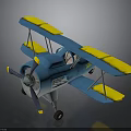 Blue And Yellow Biplane 3D Model For Aerospace Themed Collection