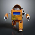 Orange Robot Design With Yellow Warning Stripes Blue Screen And Mechanical Arms 3D Render