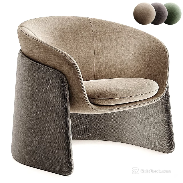 Modern Upholstered Accent Chair With Curved Design And Beige Fabric For Living Room Interior 3d model 