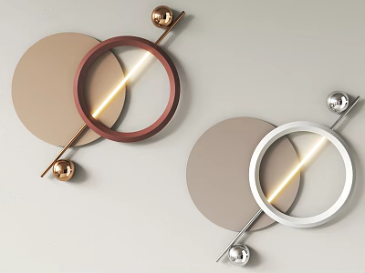 Modern Circular Wall Decor With Beige Gray Panels Metal Balls And Illuminated Accents 3d model