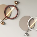 Modern Circular Wall Decor With Beige Gray Panels Metal Balls And Illuminated Accents